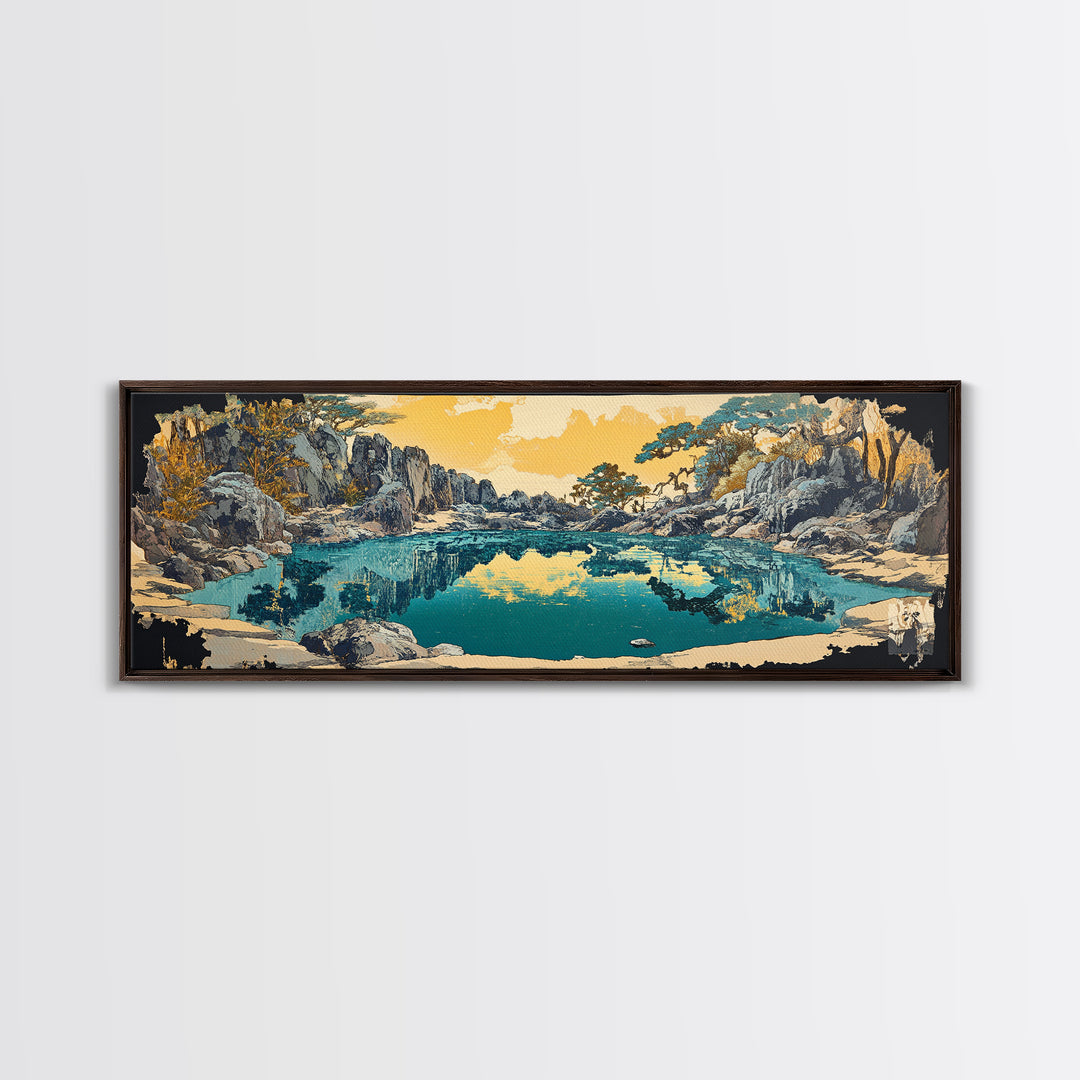 Turquoise Mountain Lake Canvas Print, Rocky Alpine Landscape Wall Art, Serene Nature Decor, Japandi Living Room Art Gift