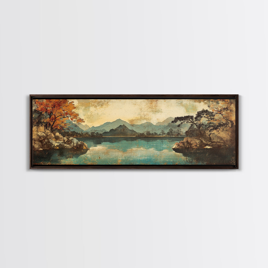 Autumn Mountain Lake With Misty Forest Wall Art, Panoramic Canvas Print, Nature Decor, Landscape Art For Living Room Decor