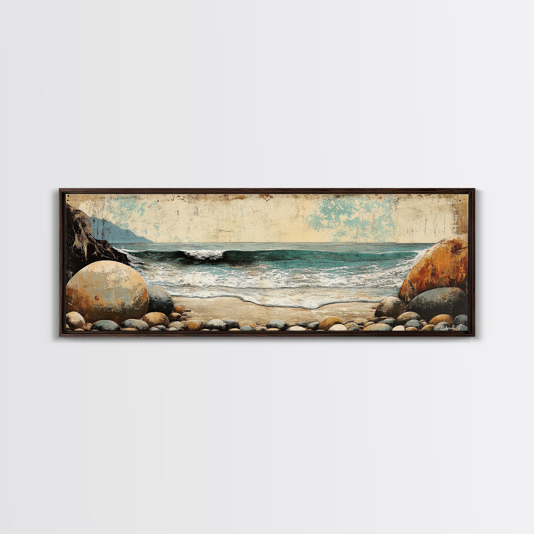Rocky Ocean Beach Cove Wall Art, Coastal Canvas Print, Seascape Landscape, Nautical Decor, Beach House Living Room Art, Gift For Her