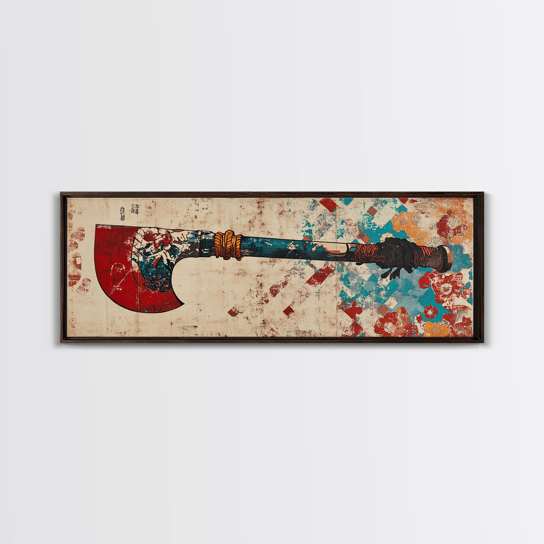 Red Blade Tribal Axe Wall Art, Grunge Weapon Illustration, Rustic Man Cave Decor, Bold African Inspired Canvas Print, Office Decor