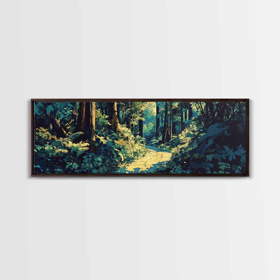 Sunlit Forest Path Through Ferns Wall Art, Nature Landscape Canvas Print, Woodland Decor, Calming Living Room Wall Art Print