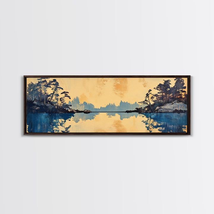Blue Lake Pine Forest Reflections Canvas Print, Serene Nature Wall Art, Japandi Landscape Decor, Calming Living Room Print