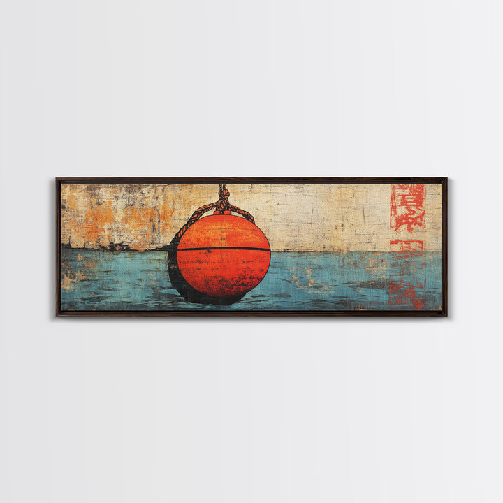Red Fishing Buoy On Weathered Blue Water, Nautical Wall Art, Coastal Canvas Print, Beach House Decor, Ocean Wall Decor, Gift