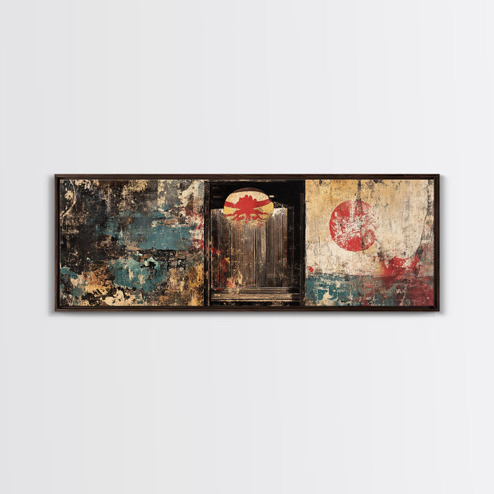 Weathered Japanese Doorway Framed Canvas Print, Wabi Sabi Wall Decor, Asian Inspired Art, Rustic Entryway Home Decor Gift