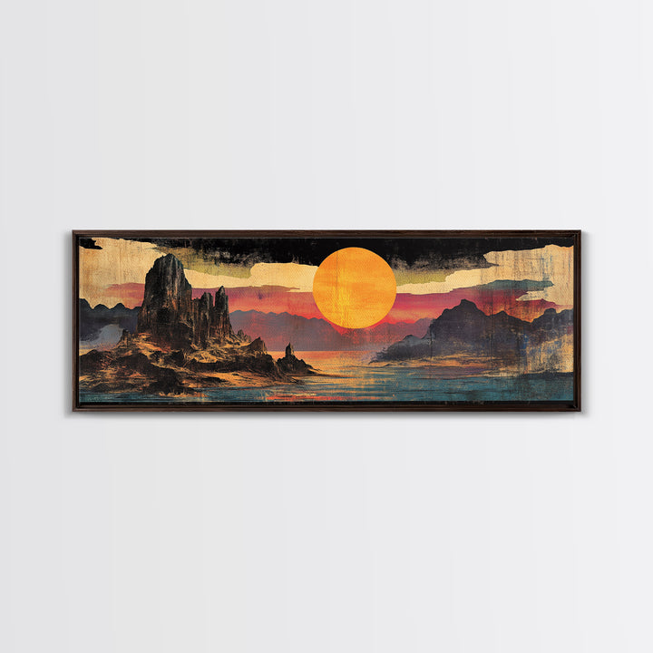 Orange Sun Over Desert Canyon Canvas Print, Southwestern Wall Art, Western Landscape Decor, Large Panoramic Wall Art For Home
