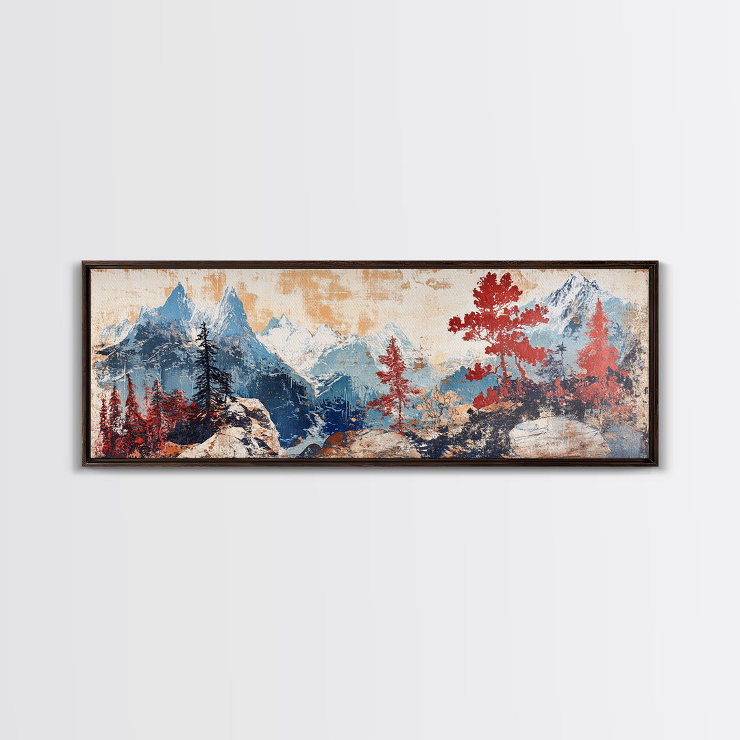 Alpine Peaks And Red Pines Canvas Print, Rustic Mountain Wall Art, Nature Wall Decor, Large Landscape Art, Cabin Decor, Home Decor