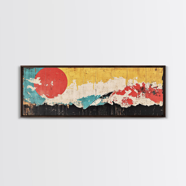 Abstract Red Sun Mountain Wall Art, Japanese Minimalist Canvas Print, Modern Wall Decor, Mid Century Decor, Large Wall Art
