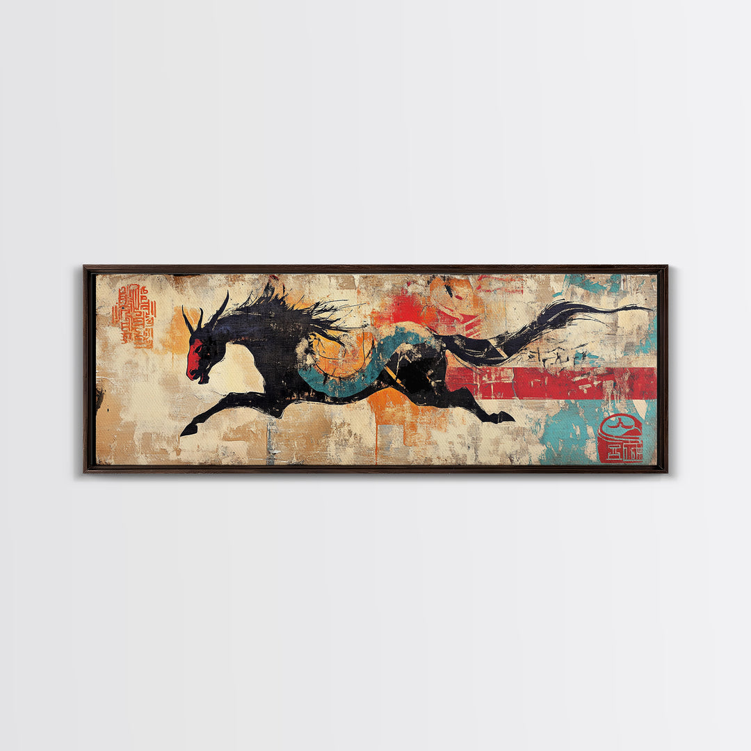 Black Dragon Horse Wall Art, Asian Fantasy Canvas Print, Japanese Decor, Mythical Creature Art, Bold Wall Decor, Gift For Him
