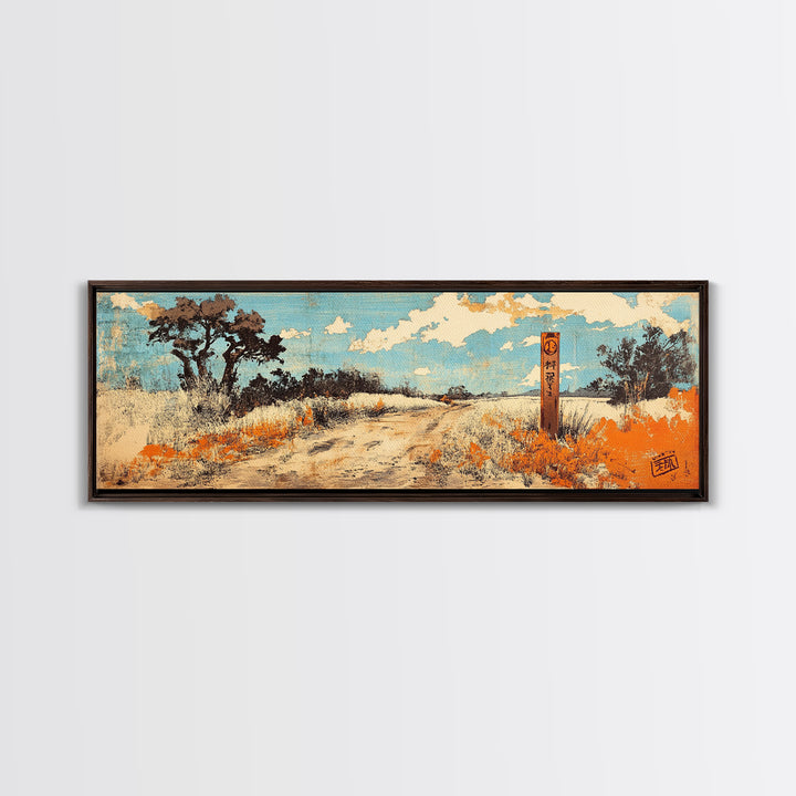 Sunlit Desert Path Canvas Print, Rustic Landscape Wall Art, Southwestern Decor, Orange Wildflower Art, Entryway Home Decor