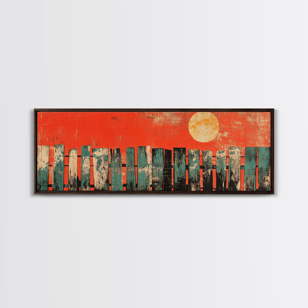 Red Sun Abstract Skyline Wall Art, Mid Century Modern Canvas Print, Urban Living Room Decor, Bold Orange City Poster Print