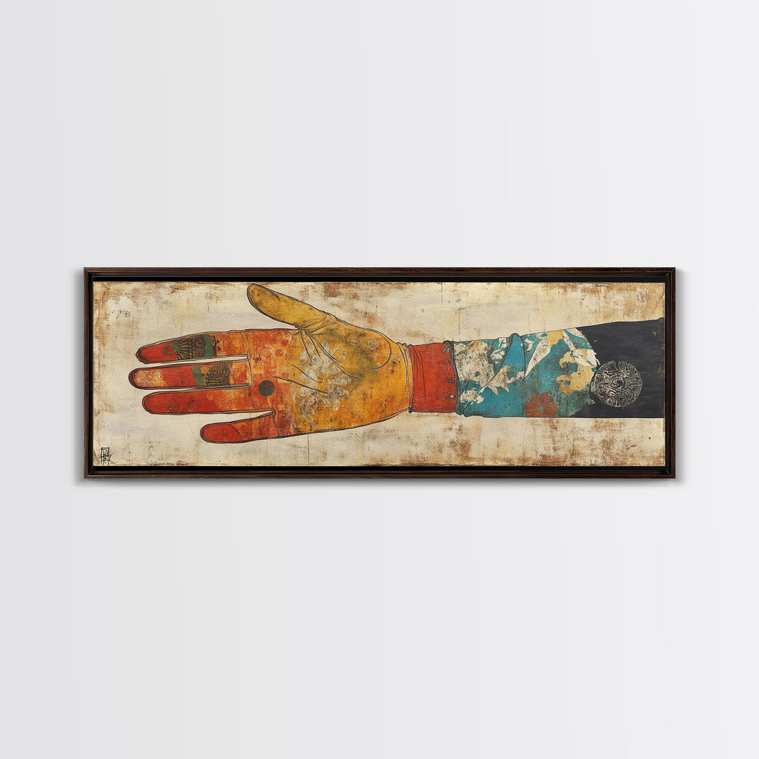 Japanese Hand And Kimono Sleeve Wall Art, Wabi Sabi Framed Canvas Print, Asian Textile Decor, Eclectic Gallery Art For Living Room