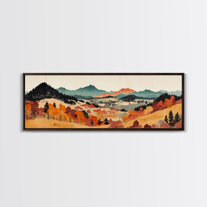 Autumn Mountain Valley Landscape Wall Art, Fall Landscape Art, Rustic Home Decor, Large Horizontal Art, Living Room Decor