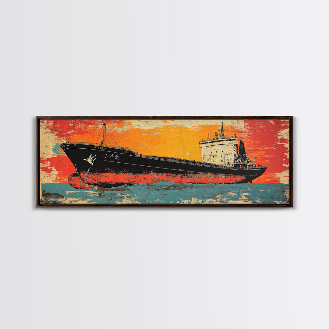 Orange Cargo Ship Seascape Canvas Print, Nautical Wall Art, Industrial Decor, Maritime Art, Ocean Wall Decor, Office Decor