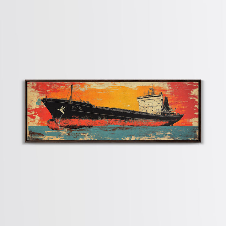 Orange Cargo Ship Seascape Canvas Print, Nautical Wall Art, Industrial Decor, Maritime Art, Ocean Wall Decor, Office Decor