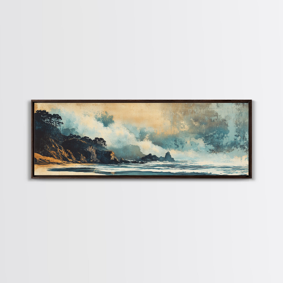 Stormy Coastal Waves And Dark Cliffs Canvas Print, Moody Seascape Wall Art, Ocean Decor, Beach House Living Room Art Print