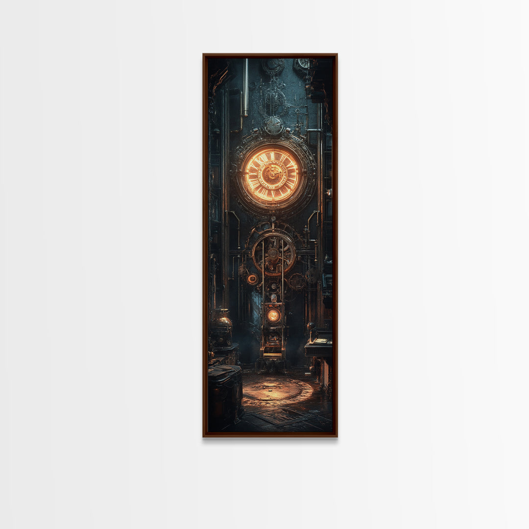 Massive Clockwork Door With Glowing Gears Wall Art, Steampunk Canvas Print, Industrial Sci Fi Decor For Office And Man Cave