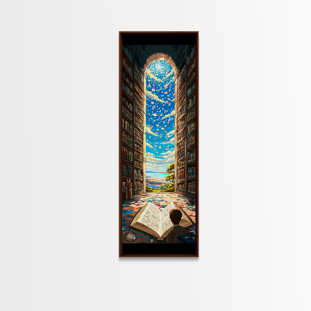 Open Book Library Arch With Birds Canvas Print, Book Lover Wall Art, Reading Nook Decor, Magical Home Office Artwork Gift