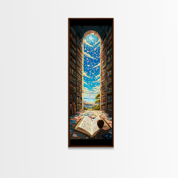 Open Book Library Arch With Birds Canvas Print, Book Lover Wall Art, Reading Nook Decor, Magical Home Office Artwork Gift