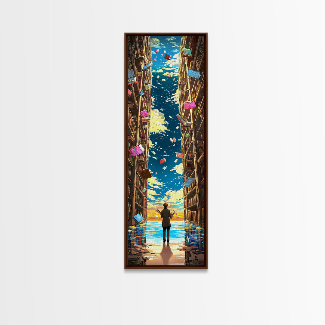 Endless Library Canyon With Flying Books Canvas Print, Book Lover Wall Art, Fantasy Library Decor, Reading Nook Gift For Readers