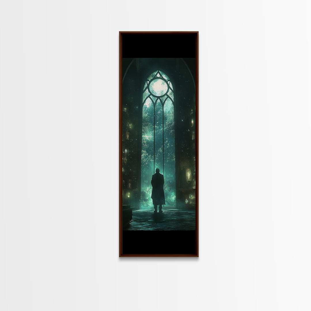 Mystical Gothic Library Window Wall Art, Dark Academia Fantasy Artwork, Moody Bookish Decor, Magical Reading Nook Print