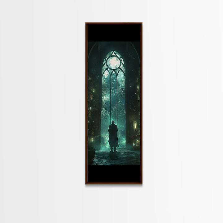 Mystical Gothic Library Window Wall Art, Dark Academia Fantasy Artwork, Moody Bookish Decor, Magical Reading Nook Print