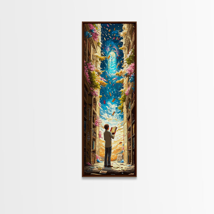 Young Reader Beneath Magical Book Portal Wall Art, Whimsical Library Decor, Cozy Fantasy Reading Nook Print For Book Lovers