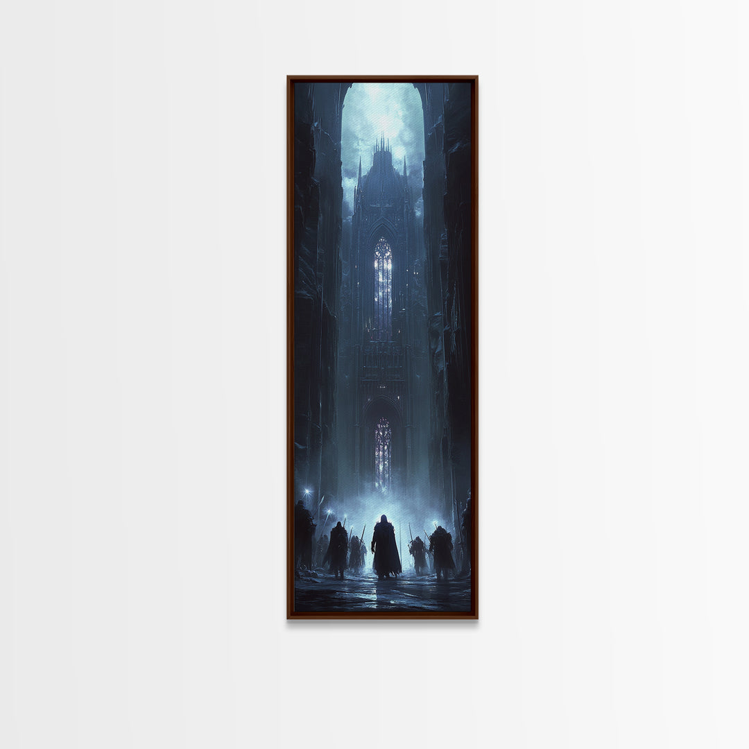 Moonlit Gothic Cathedral In Blue Mist Wall Art, Dark Fantasy Castle Canvas, Moody Medieval Decor, Dramatic Fine Art Print