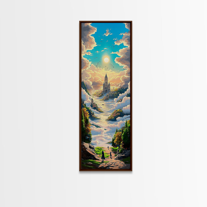 Castle In The Clouds Along Sunlit Valley Canvas Print, Dreamy Fantasy Landscape Wall Art, Whimsical Nursery Decor Gift For Her