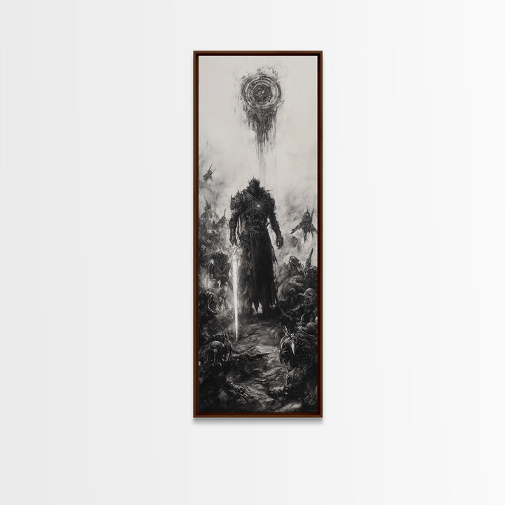Dark Spiked Warrior Battlefield Wall Art, Gothic Fantasy Canvas Print, Black And White Surreal Art, Medieval Game Room Decor