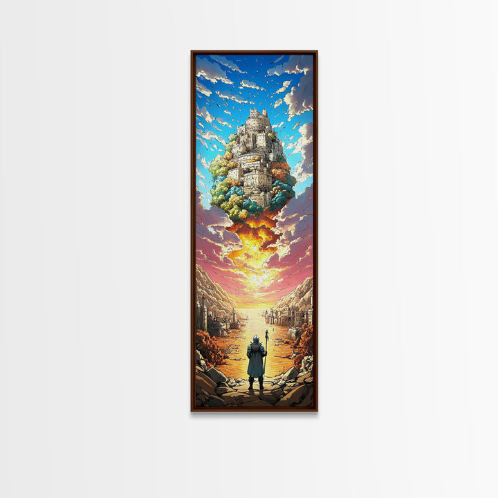Floating Castle Sunset Canvas Print, Epic Fantasy Wall Decor, Medieval Kingdom Art, Magical Landscape Living Room Decor Gift
