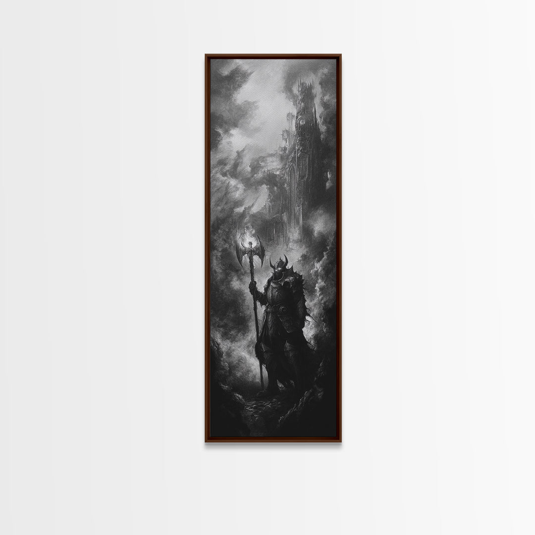 Black And White Dark Wizard Wall Art, Gothic Fantasy Canvas Print, Medieval Castle Decor, Moody Sorcerer Office Art Print