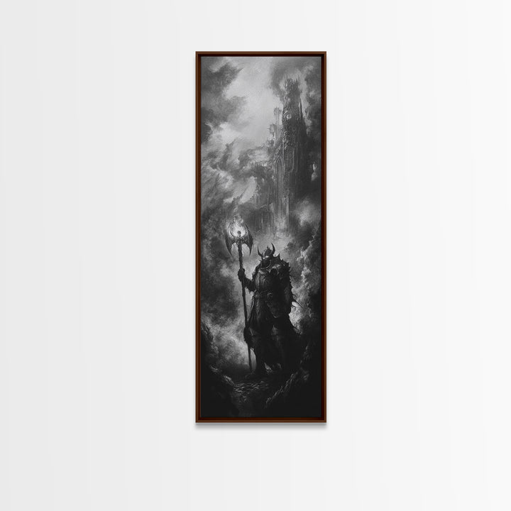 Black And White Dark Wizard Wall Art, Gothic Fantasy Canvas Print, Medieval Castle Decor, Moody Sorcerer Office Art Print