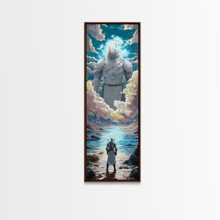 Colossal Cloud Guardian Over Alpine Lake Framed Canvas Print, Fantasy Wall Art, Celestial Decor, Statement Artwork Gift For Him
