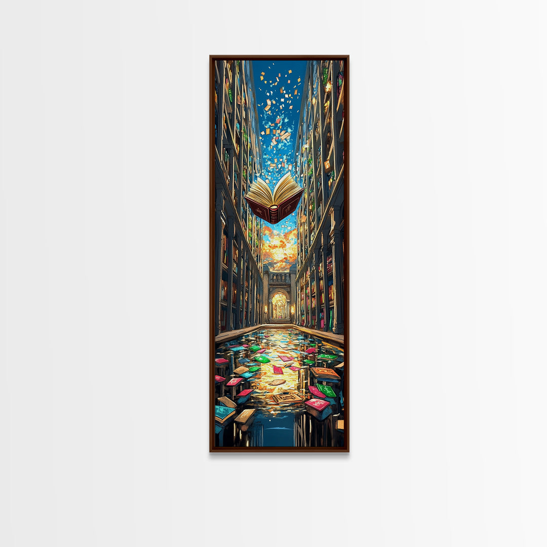 Floating Open Book In Enchanted Library Wall Art, Fantasy Reading Nook Decor, Book Lover Gift, Magical Home Decor Print Art