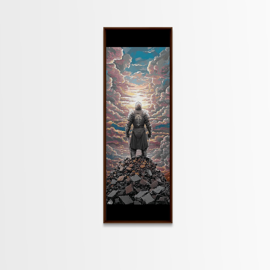 Armored Wanderer Above Cloud Sea Canvas Print, Dark Fantasy Wall Decor, Knight Artwork, Epic Adventure Gift For Him, Office Art