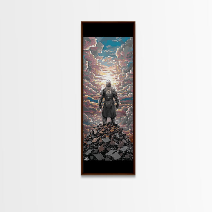 Armored Wanderer Above Cloud Sea Canvas Print, Dark Fantasy Wall Decor, Knight Artwork, Epic Adventure Gift For Him, Office Art