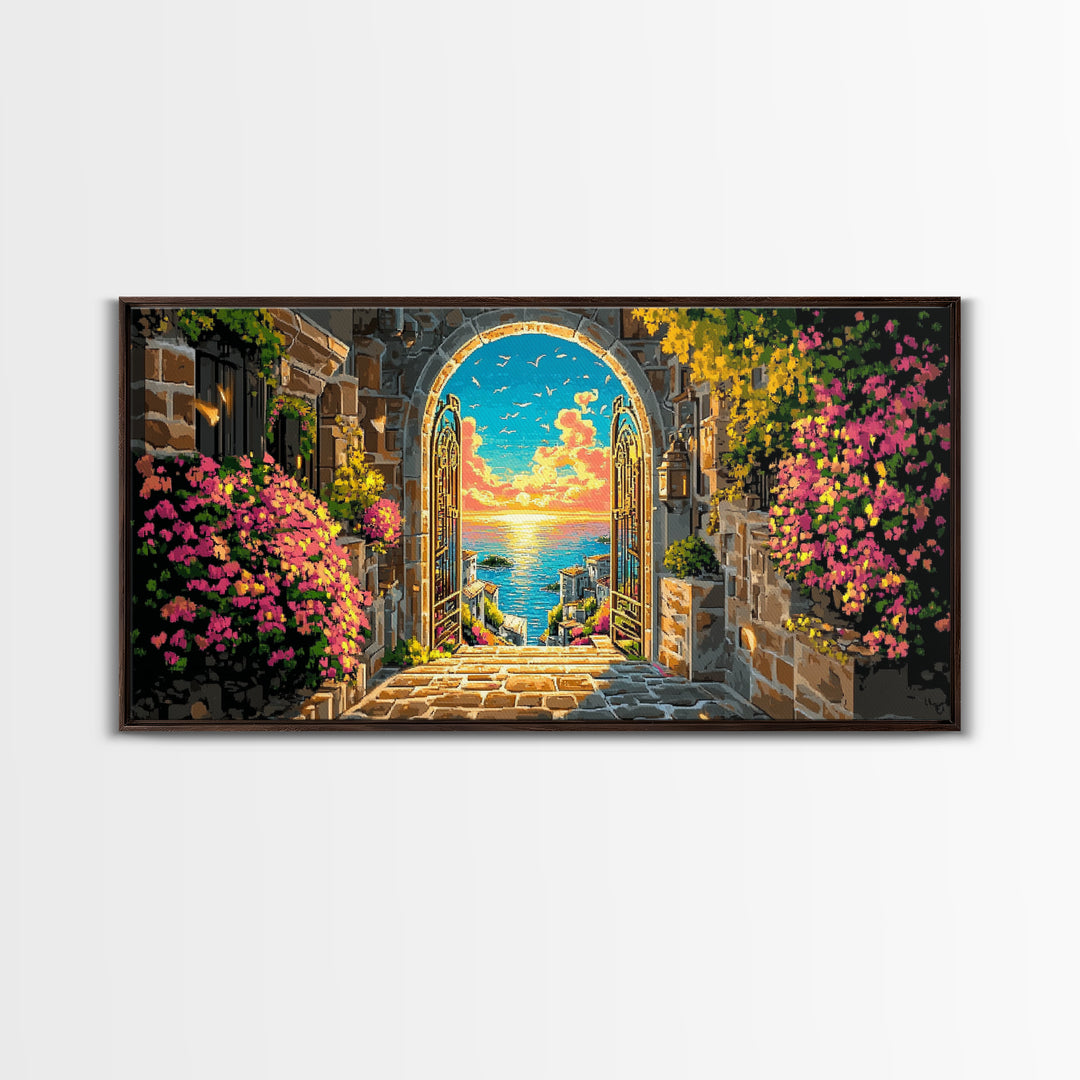Mediterranean Stone Arch Ocean View Canvas Print, Coastal Wall Art, Seascape Art, Beach House Decor, Living Room Decor, Housewarming Gift