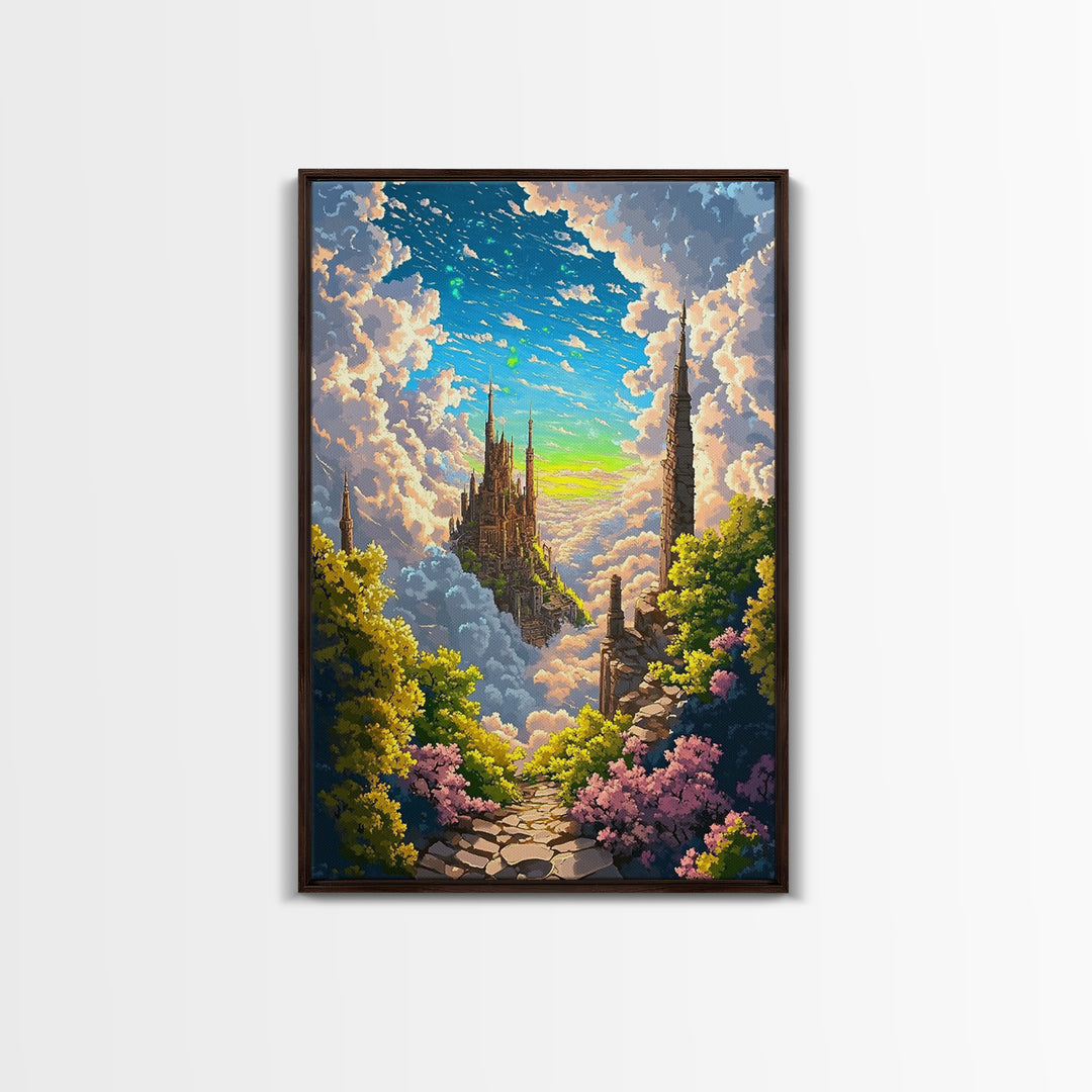 Floating Sky Castle Above The Clouds Canvas Print, Whimsical Dreamy Fantasy Wall Art For Bedroom Decor Housewarming Gift