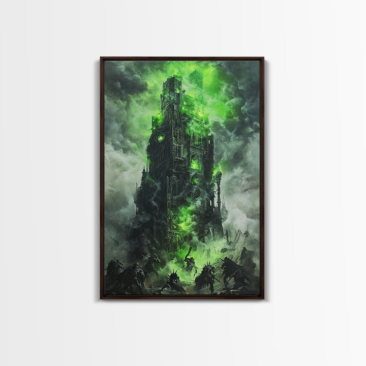 Haunted Green Fortress Canvas Print, Dark Fantasy Wall Art, Gothic Castle, Surreal Art, Moody Wall Decor, Gaming Room Art