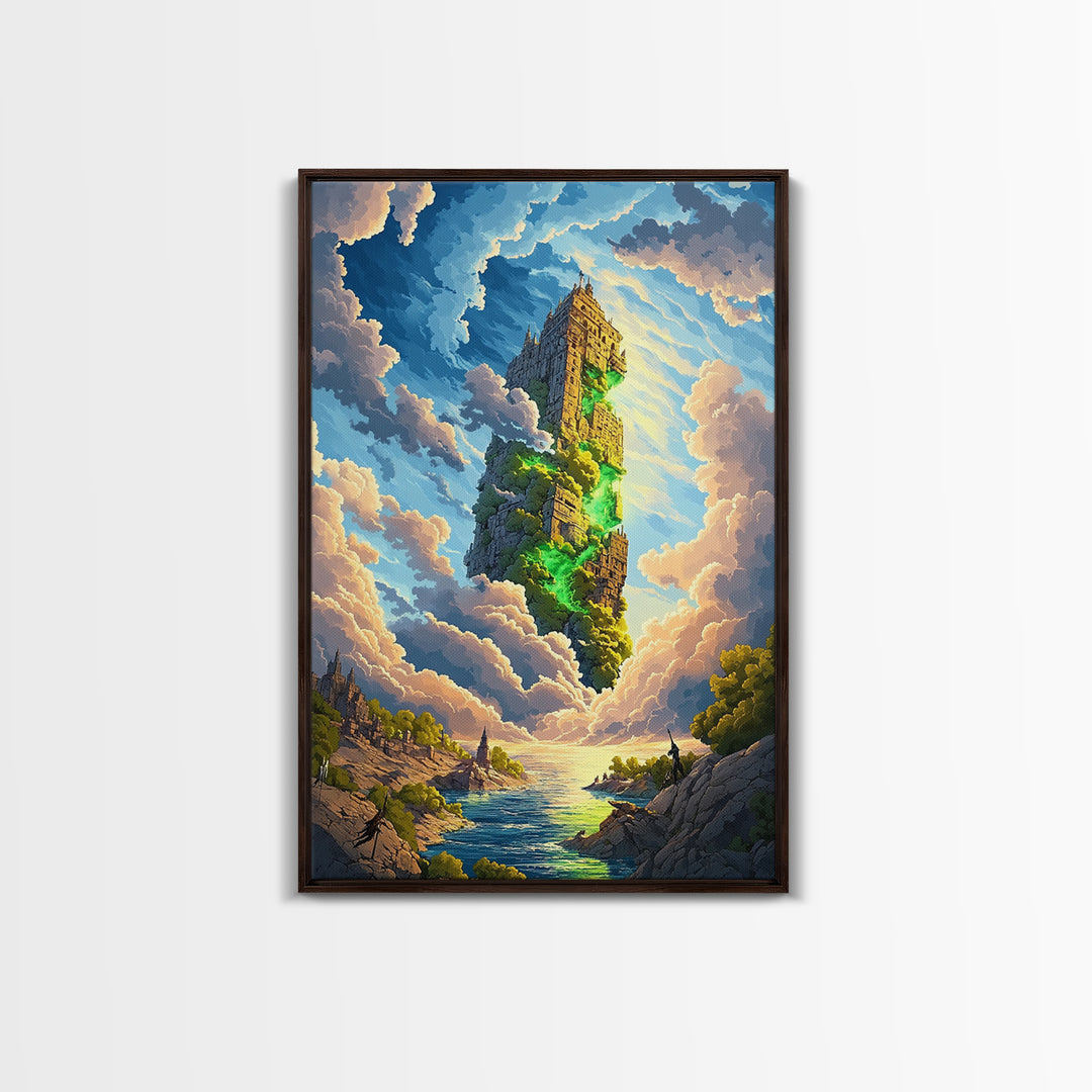Floating Stone Tower Canvas Print, Magical Sky Island Wall Art, Fantasy Landscape, Coastal Decor, Statement Home Decor, Large Art