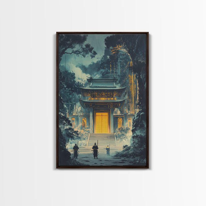 Moody Temple Gate Wall Art, Japanese Dark Academia Decor, Fantasy Landscape Print, Dramatic Office Wall Decor, Framed Art Print