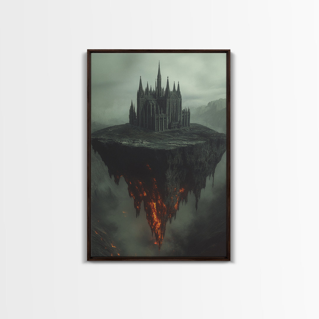 Floating Gothic Cathedral Wall Art, Dark Fantasy Canvas Print, Surreal Castle Decor, Moody Statement Artwork, Office Decor