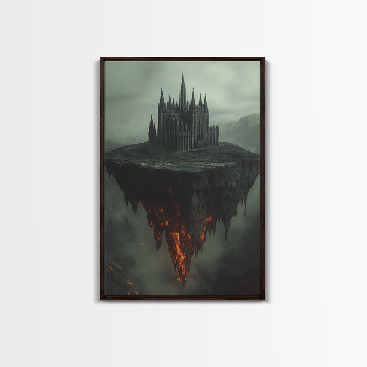 Floating Gothic Cathedral Wall Art, Dark Fantasy Canvas Print, Surreal Castle Decor, Moody Statement Artwork, Office Decor
