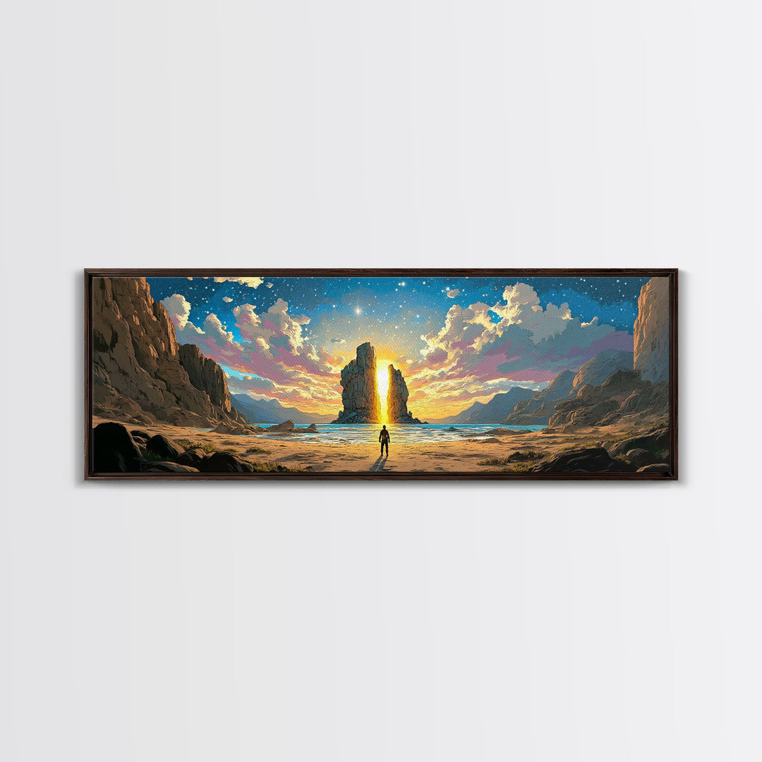 Golden Canyon Monolith At Sunrise Canvas Print, Epic Fantasy Landscape Wall Art, Modern Home Decor For Living Room Housewarming Gift