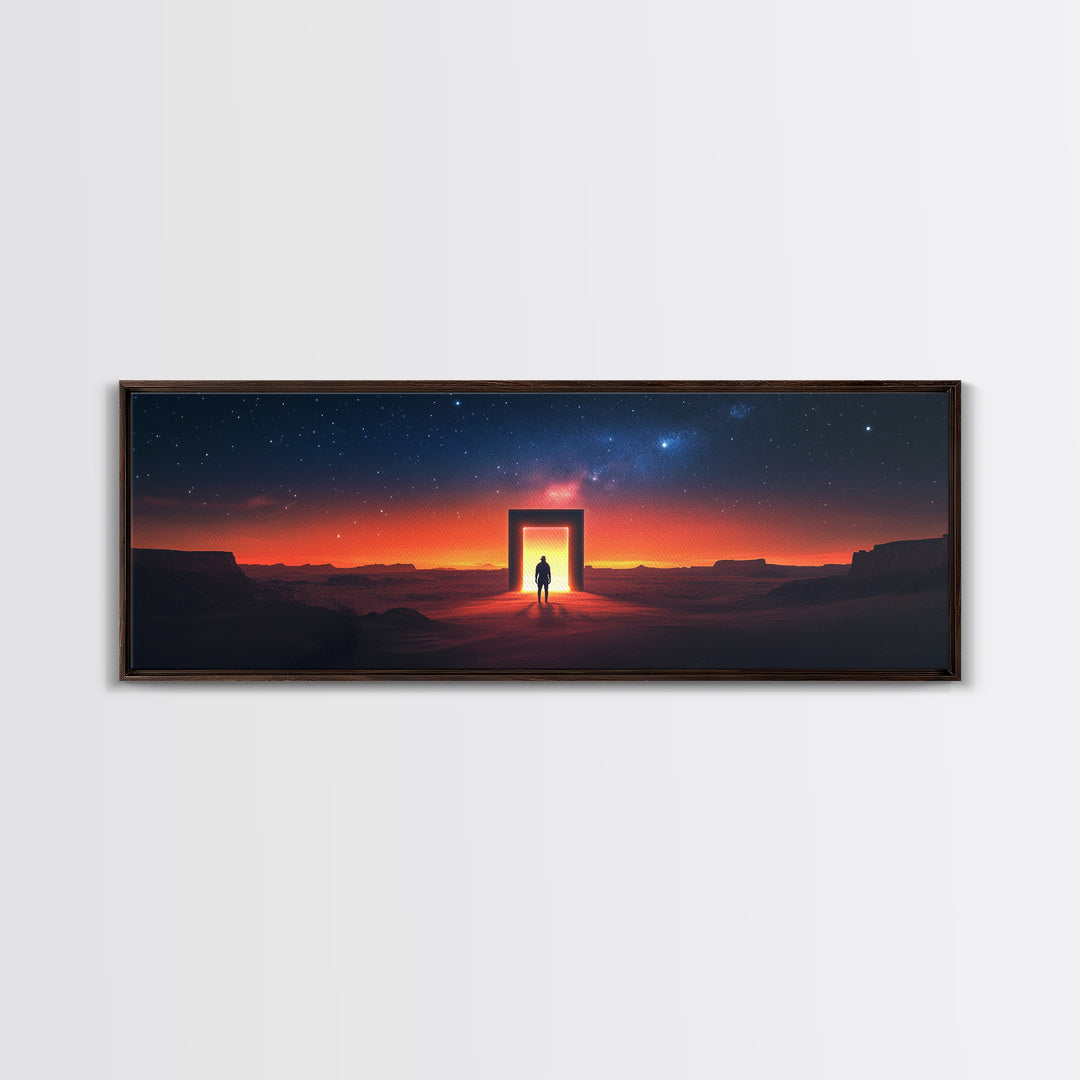 Starry Desert Portal Doorway Wall Art, Cosmic Sci Fi Landscape Canvas, Southwestern Modern Decor, Large Horizontal Print