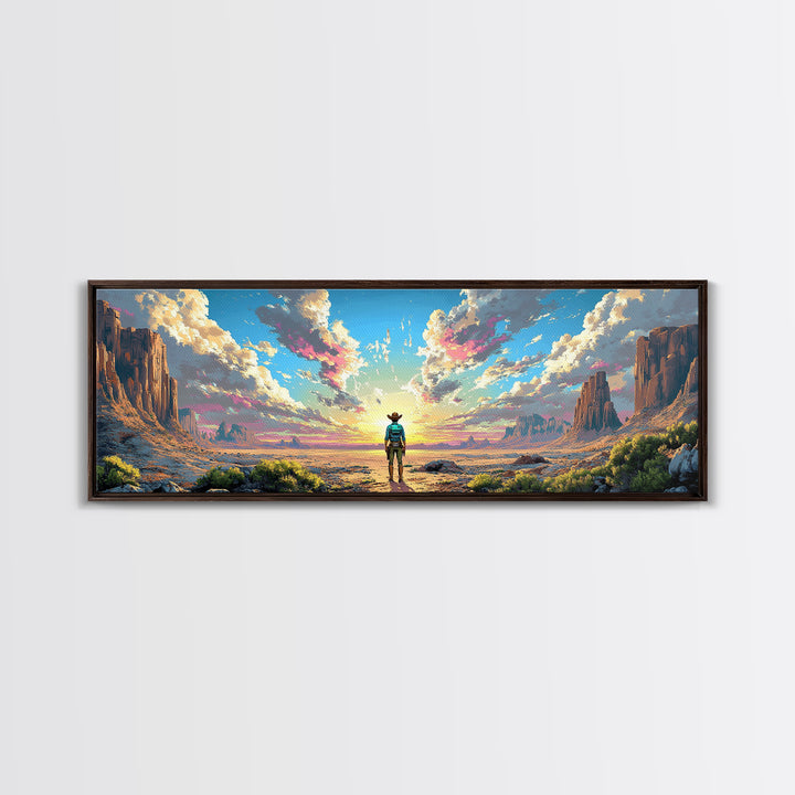 Cowboy Desert Mesa Wall Art, Vast Western Sunrise Landscape, Panoramic Canvas Print, Rustic Home Decor For Living Room Art