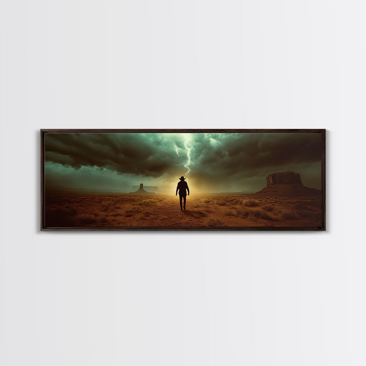Lightning Storm Desert Cowboy Canvas Print, Large Moody Rustic Western Landscape, Dramatic Wall Art, Masculine Office Decor