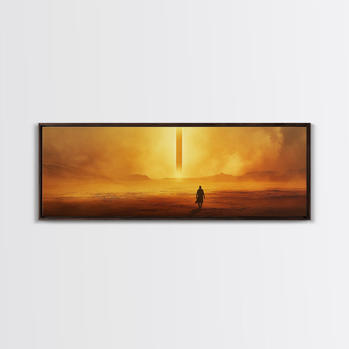 Golden Desert Monolith Wall Art, Cinematic Sci Fi Landscape, Minimalist Canvas Print, Warm Earth Tone Living Room Decor Art