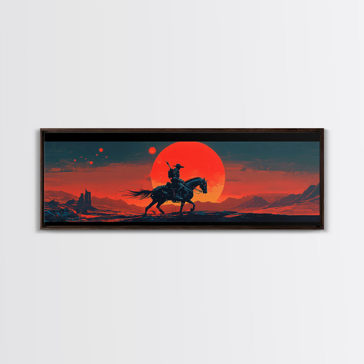 Lone Cowboy At Red Desert Sunset Wall Art, Western Landscape Canvas, Southwestern Decor, Large Horizontal Art Print, Ranch Home Decor
