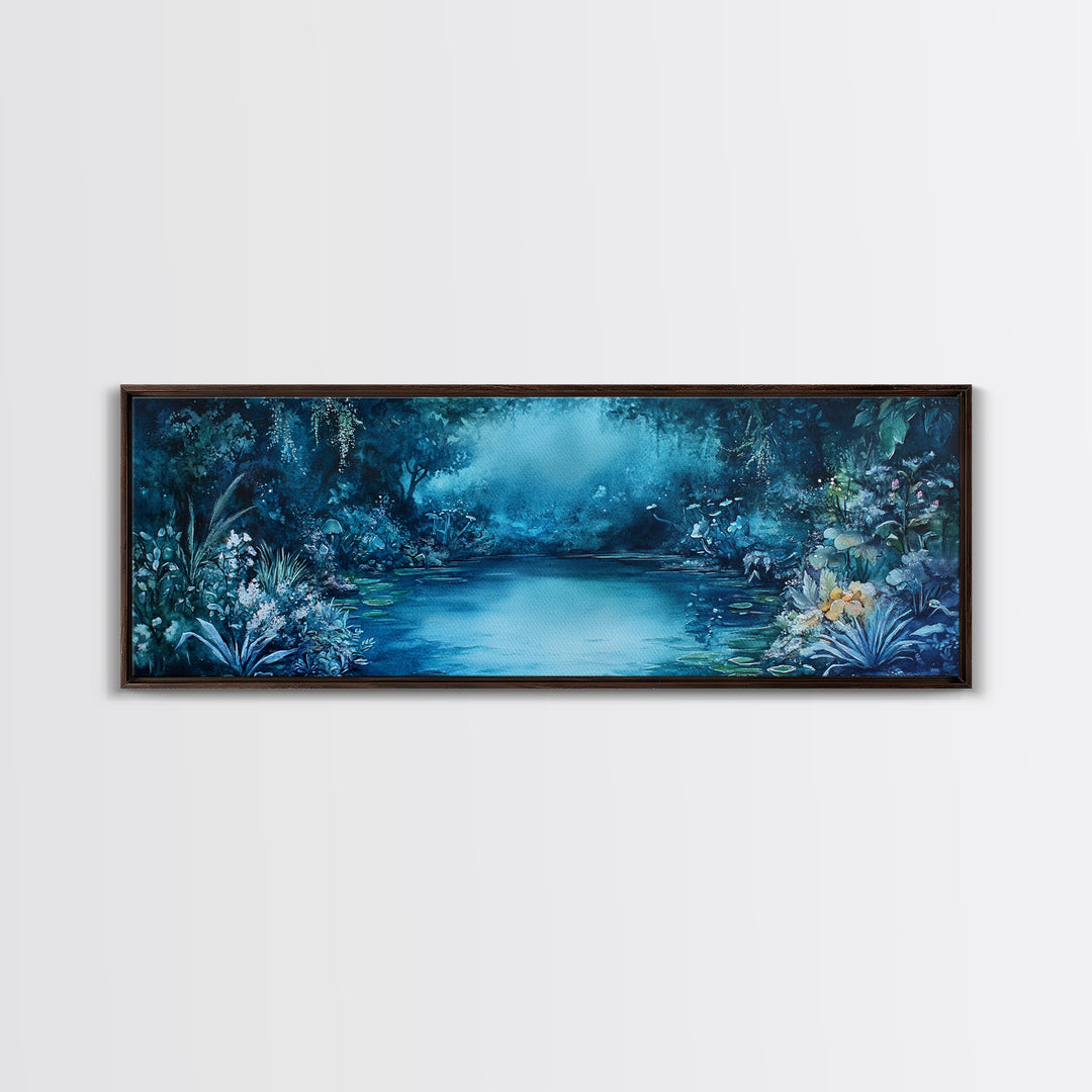 Misty Blue Jungle River With Wildlife And Orchids Canvas Print, Serene Nature Wall Art For Spa Decor And Bathroom Wall Decor